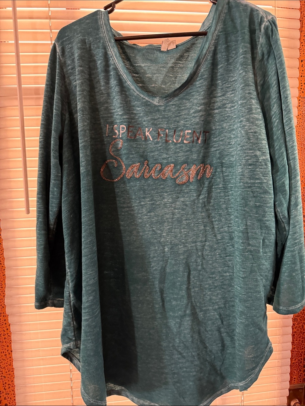 Cato Teal V-Neck 'I Speak Fluent Sarcasm' Top